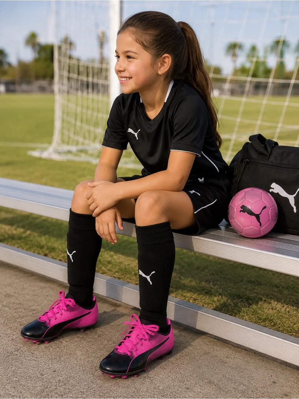 Puma Kids Black and Hot Pink Soccer Cleats